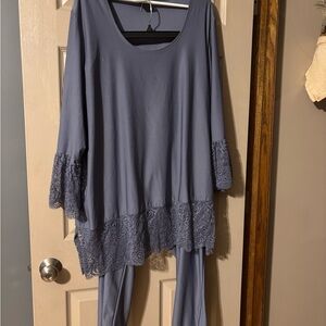 Slinky Brand Lace Trim Pajama Set in Blue